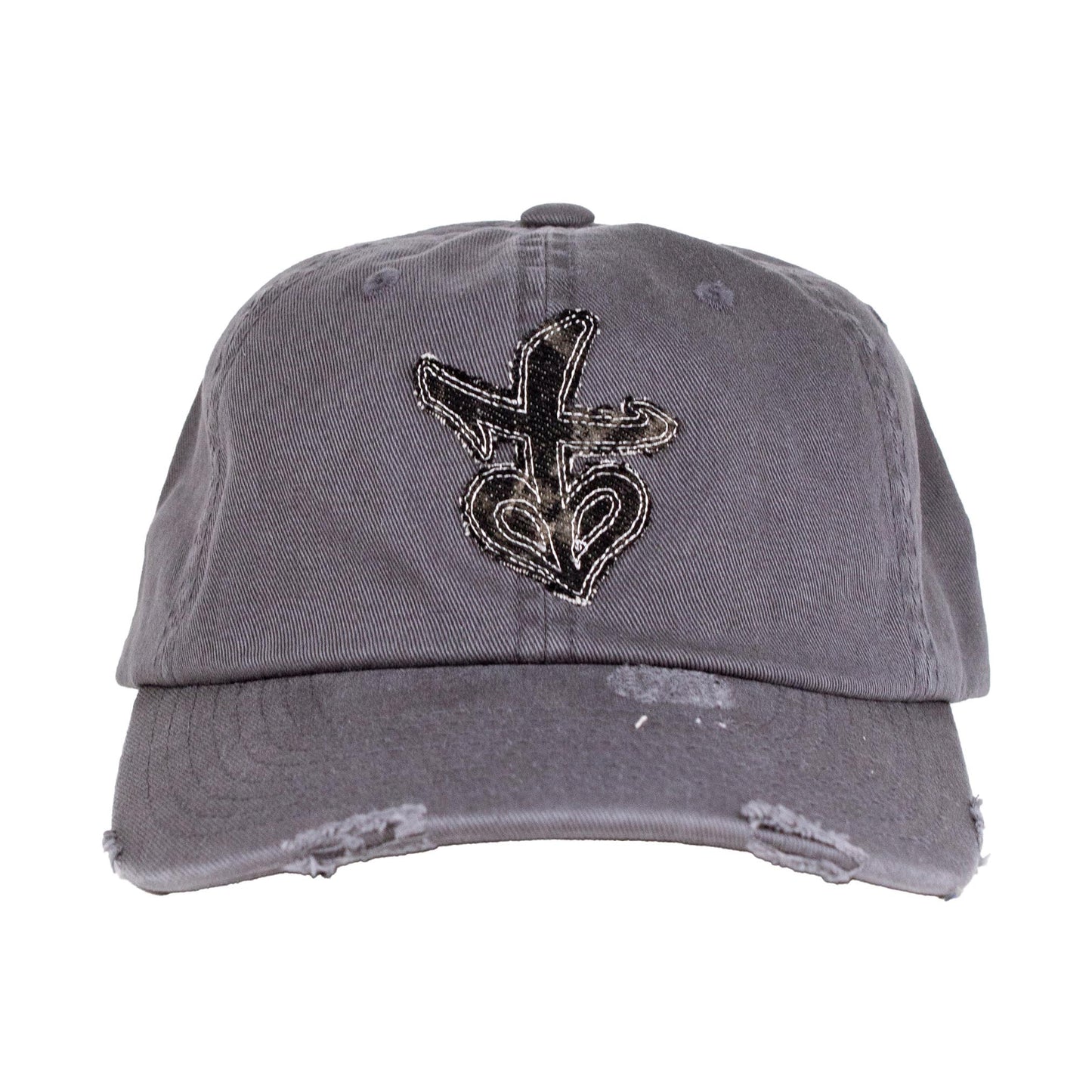 Distressed Appliqué Black Heart Cap - Grey