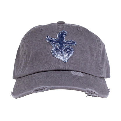Distressed Appliqué Blue Heart Cap - Grey