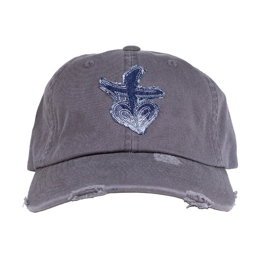 Distressed Appliqué Blue Heart Cap - Grey